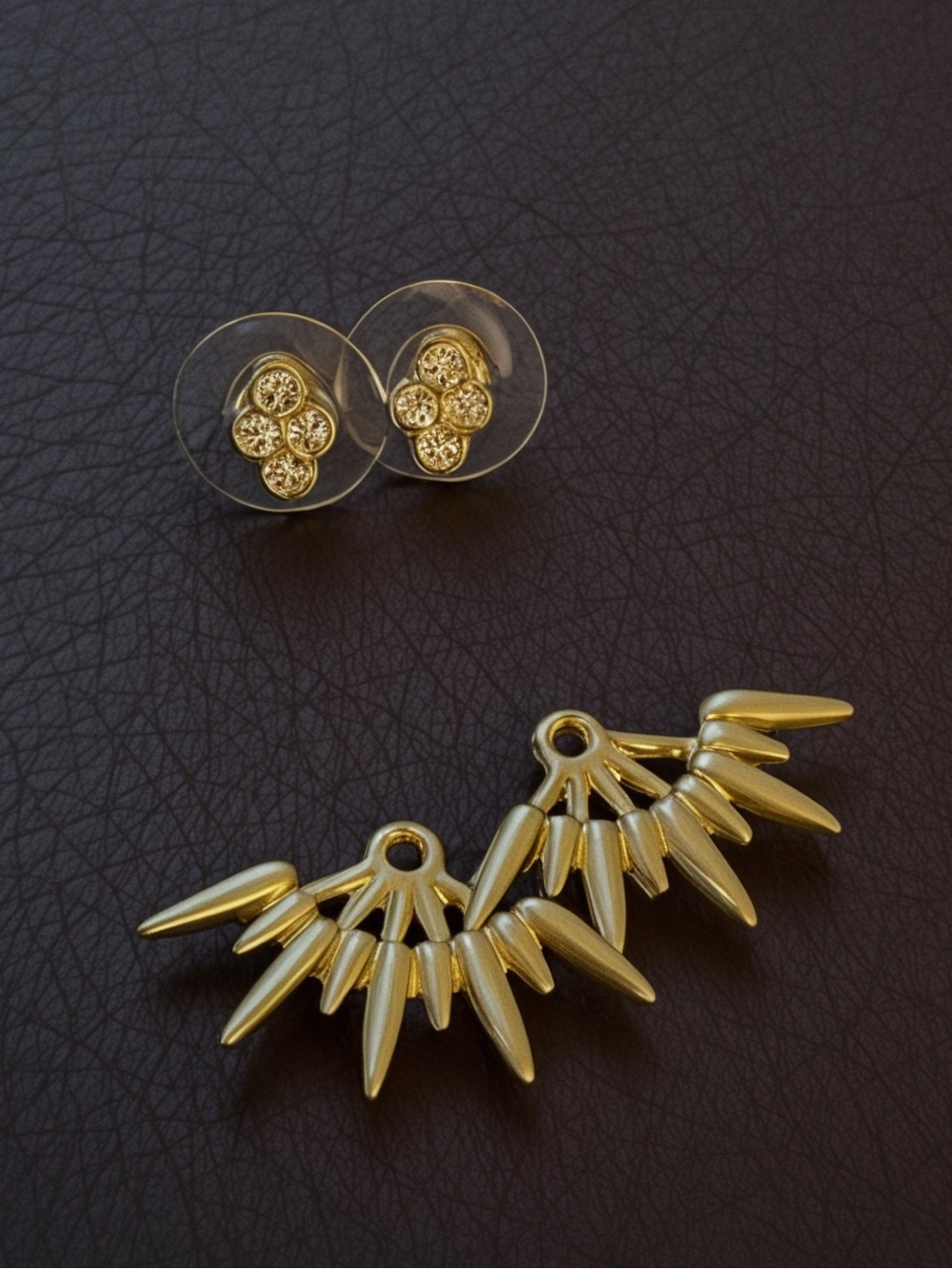 VTG Two looks in one pair -Gold and Clear Crystal Floral Stud Earrings